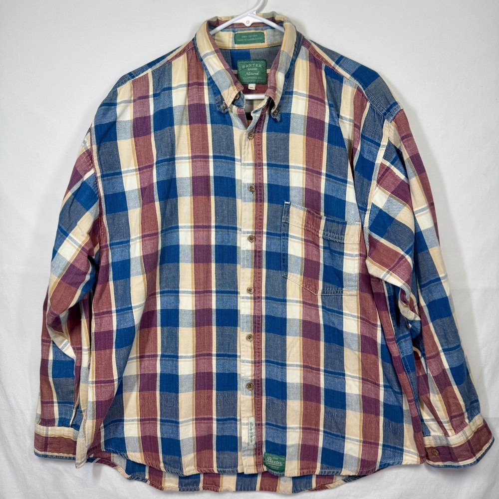 Baxter Natural Plaid Flannel Button Up Long Sleeve Shirt Mens Sz XL